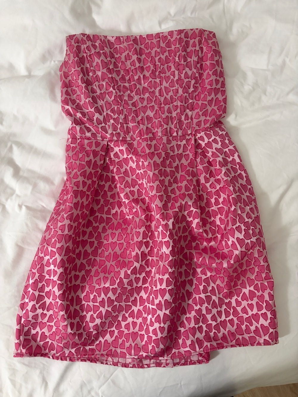 Storia Pink Heart-Print Strapless Casual Dress
